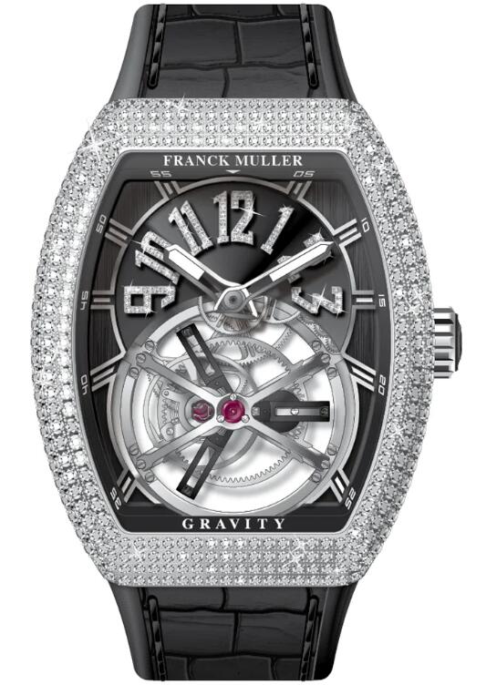 Best FRANCK MULLER Vanguard Gravity Tourbillon Steel Diamond Case & Numbers V 45 T GR CS D NBR CD (NR) (AC) (NR.DIAM AC) Replica Watch